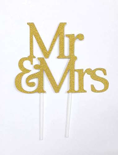 Mr and Mrs Cardstock Cake Topper - Gold - Click Image to Close